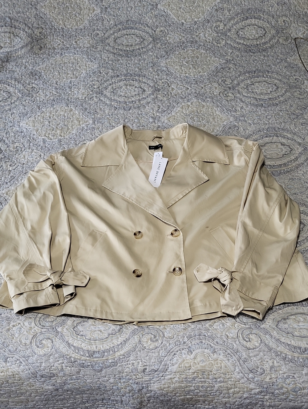 Lane Bryant Cropped Double-Breasted Trench Jacket - Beige